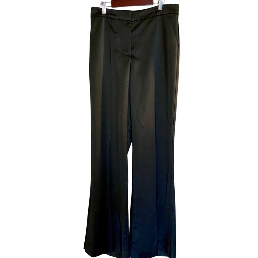 Jason Wu Women's Size 6 Black Satin Wide Straight Leg Pant with Side Slit